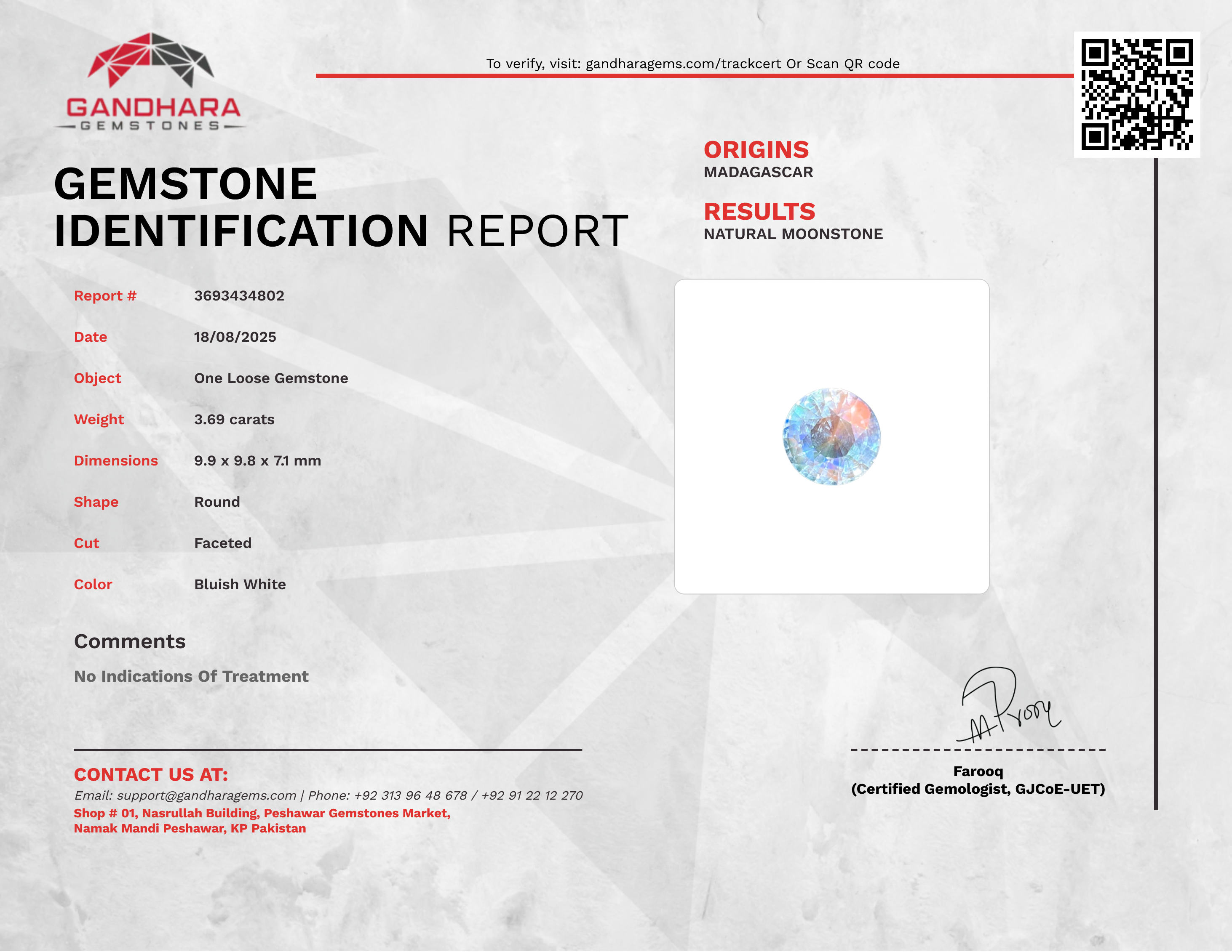 3.69 carats Fine Quality Moonstone Round Cut Natural Madagascar's Gemstone