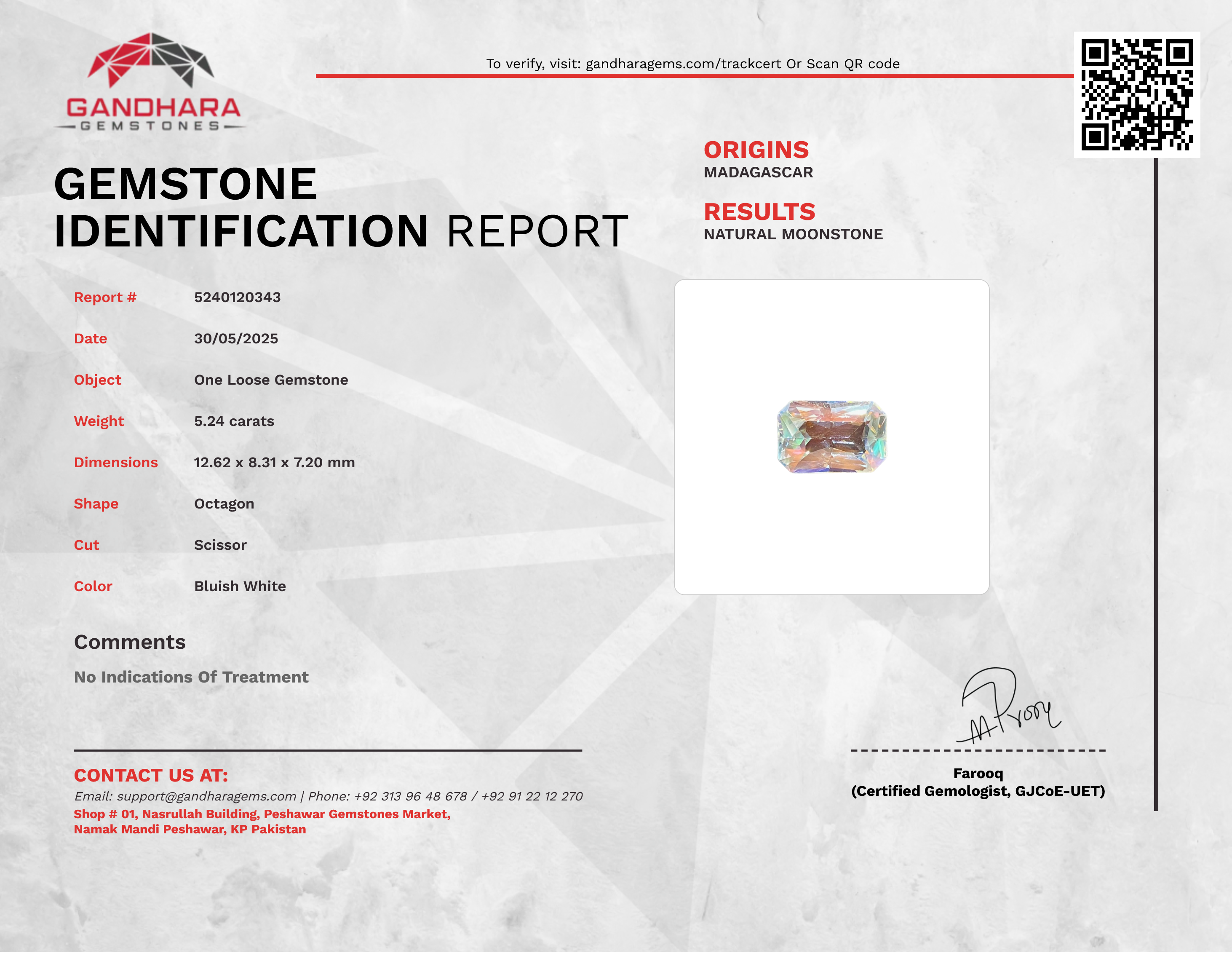 5.24 Ct Natural Madagascar's Moonstone