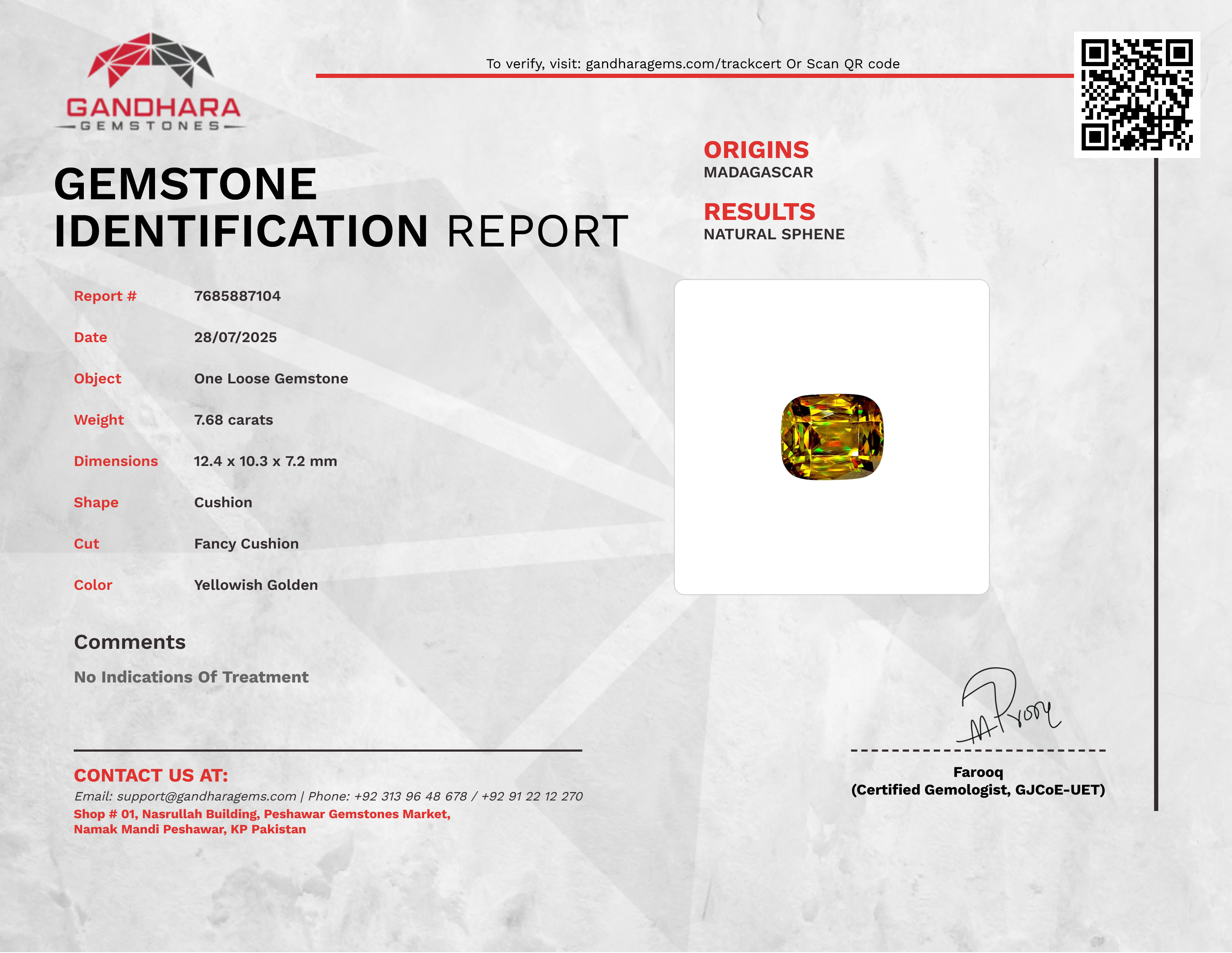 7.68 Carat Fine Quality Sphene Stone